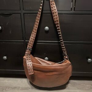 Chic Brown Leather Bag with Studded Strap
